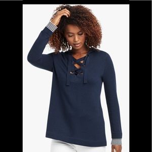 Nic & Zoe Navy Blue Lace Up Hoodie Large